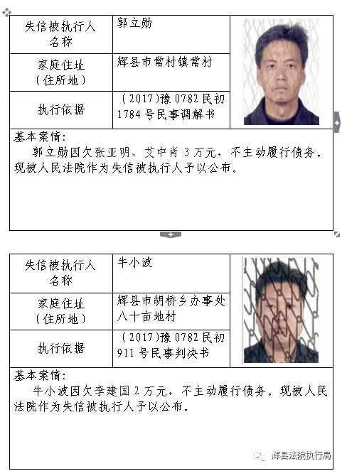 辉县老赖曝光台，聚焦2016最新失信人名单